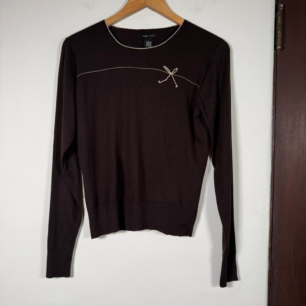 Y2K Vintage BCBG Max Azria Brown lightweight Sweater with Bow Detail Medium